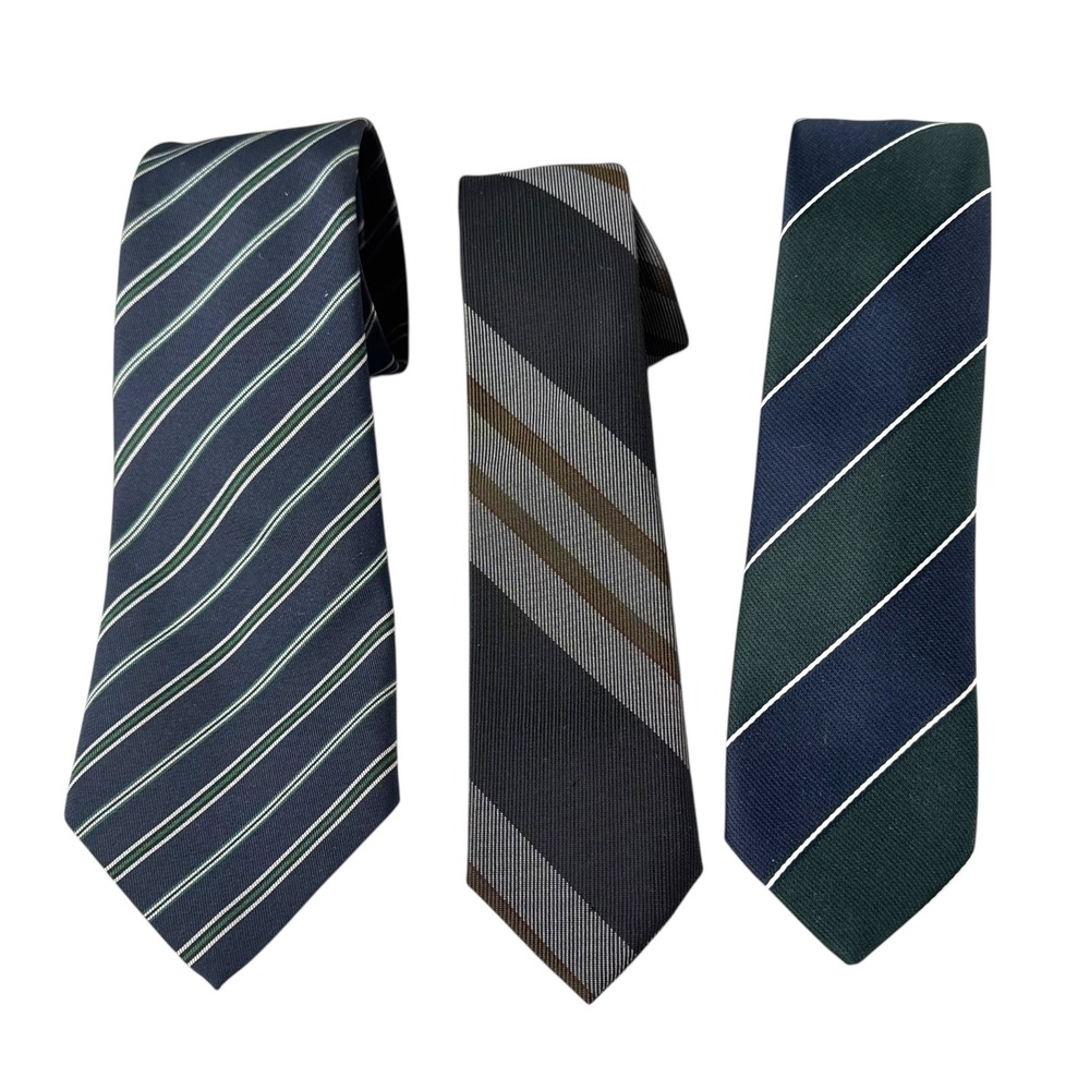 Vintage Primark Smoothie Striped Necktie Lot 3 Mens Navy Green Grey Ties England